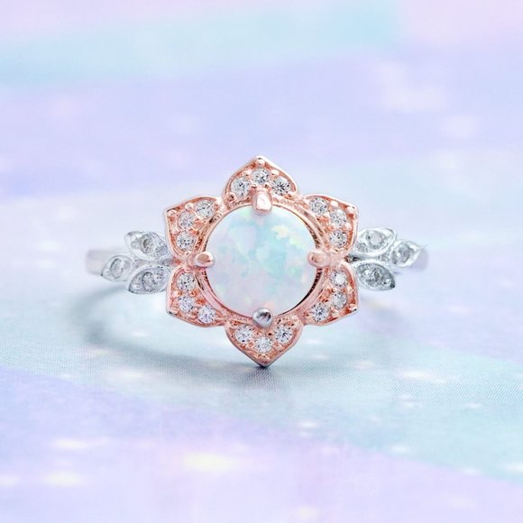 Rose Gold Opal and Diamond Ring - Picture 2 of 2